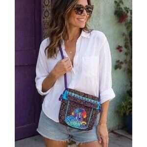 Laurel Burch Shoulder Bag Multicolor Dogs Poodles Canvas Artsy Boho Vtg